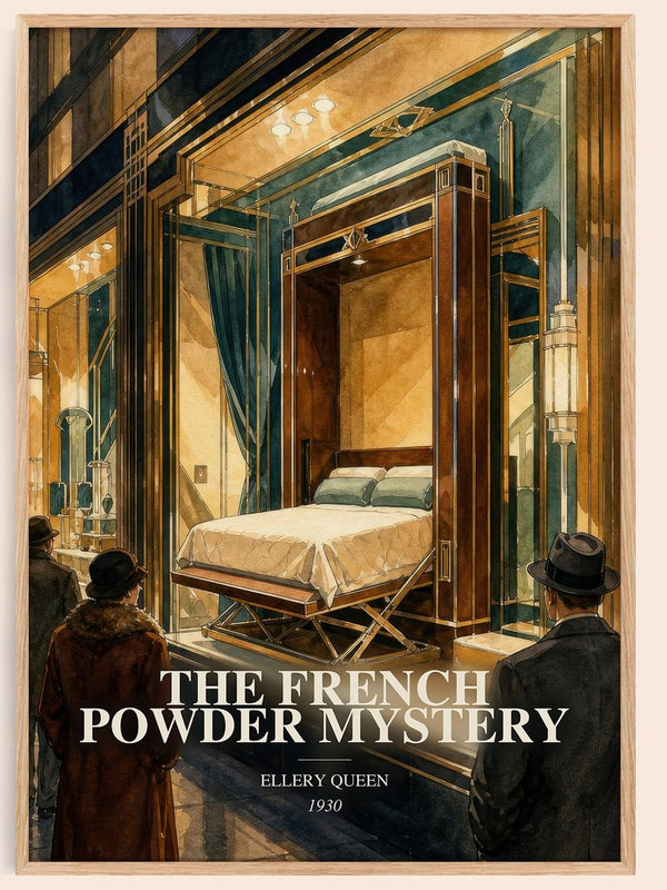 The French Powder Mystery watercolour book poster by Ellery Queen – framed literary art print