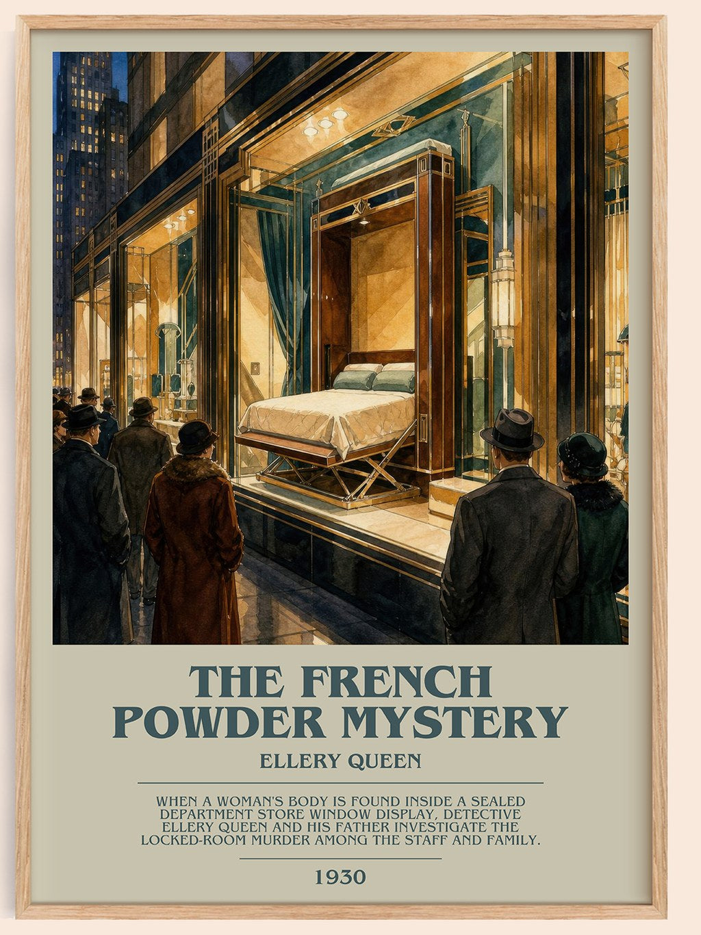 The French Powder Mystery bookish book poster by Ellery Queen – framed literary art print