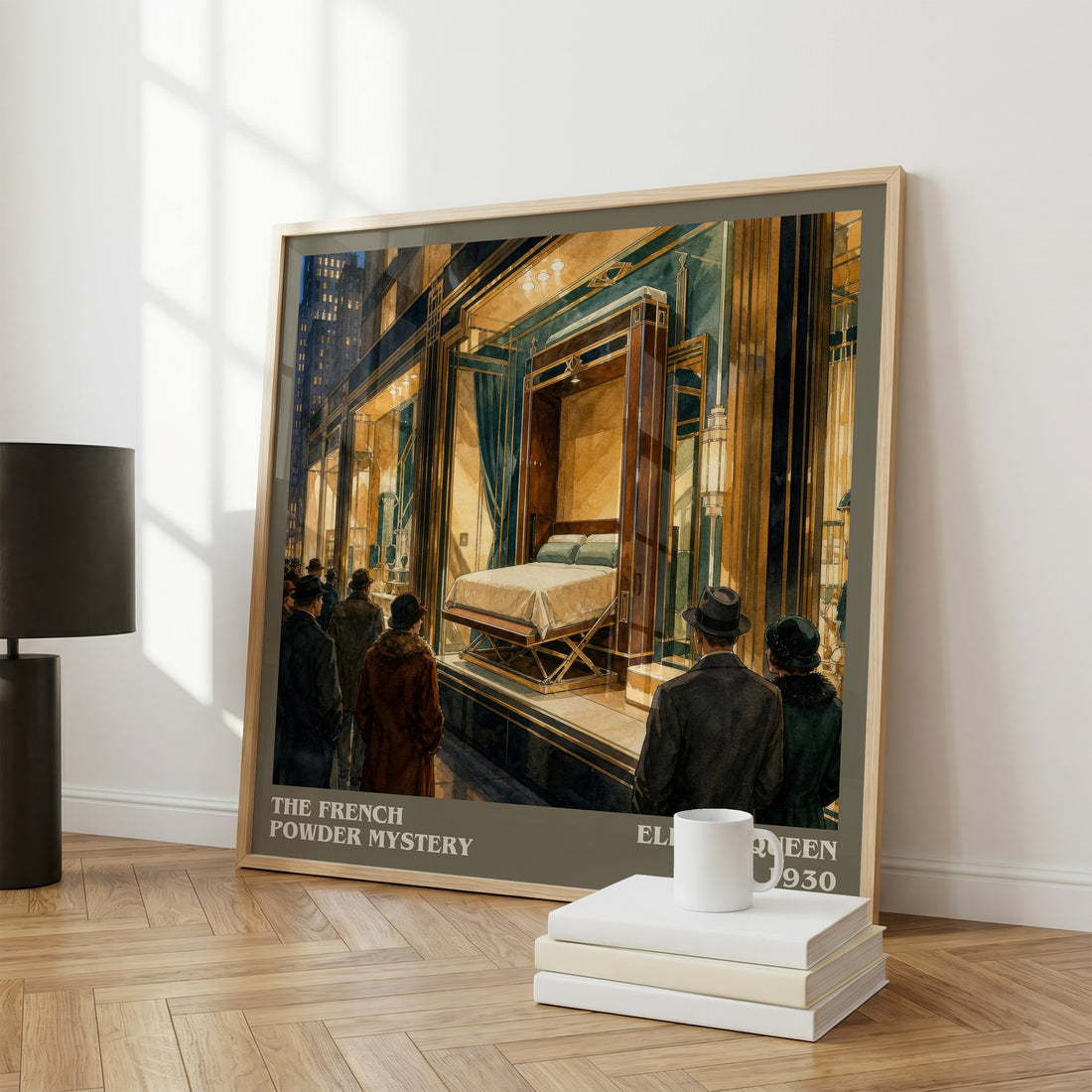 The French Powder Mystery literary print framed by window – literary home decor