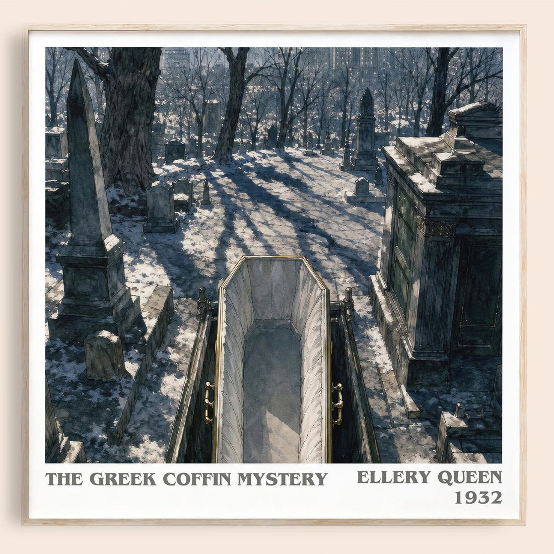 The Greek Coffin Mystery literary book poster by Ellery Queen – framed literary art print