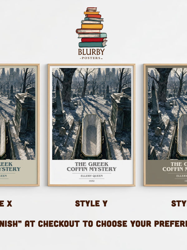 The Greek Coffin Mystery book cover print in frame leaning in hallway – mystery wall art