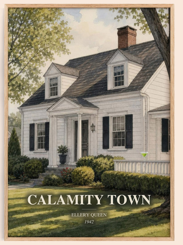 Calamity Town watercolour book poster by Ellery Queen – framed literary art print