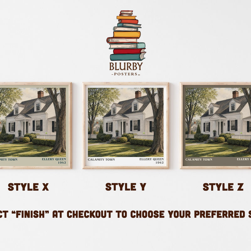 Calamity Town literary print in frame leaning in hallway – mystery wall art