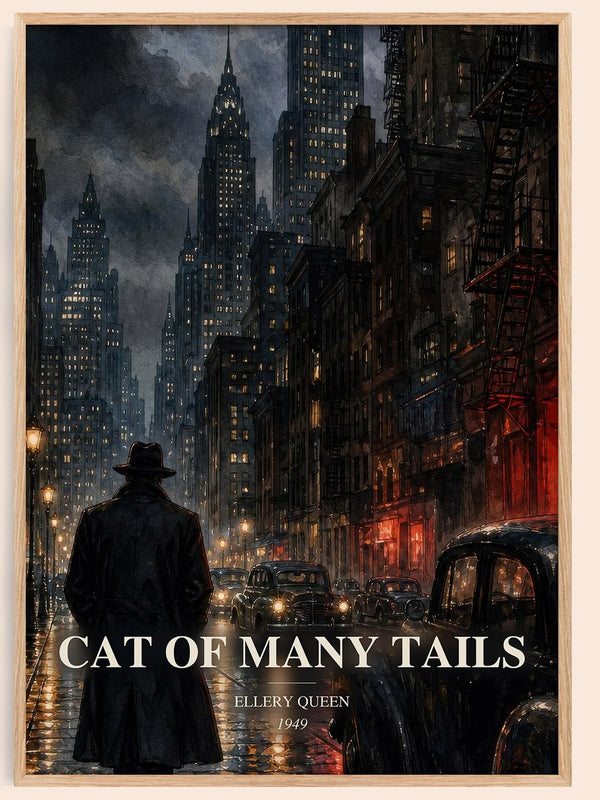 Cat of Many Tails watercolour book poster by Ellery Queen – framed literary art print