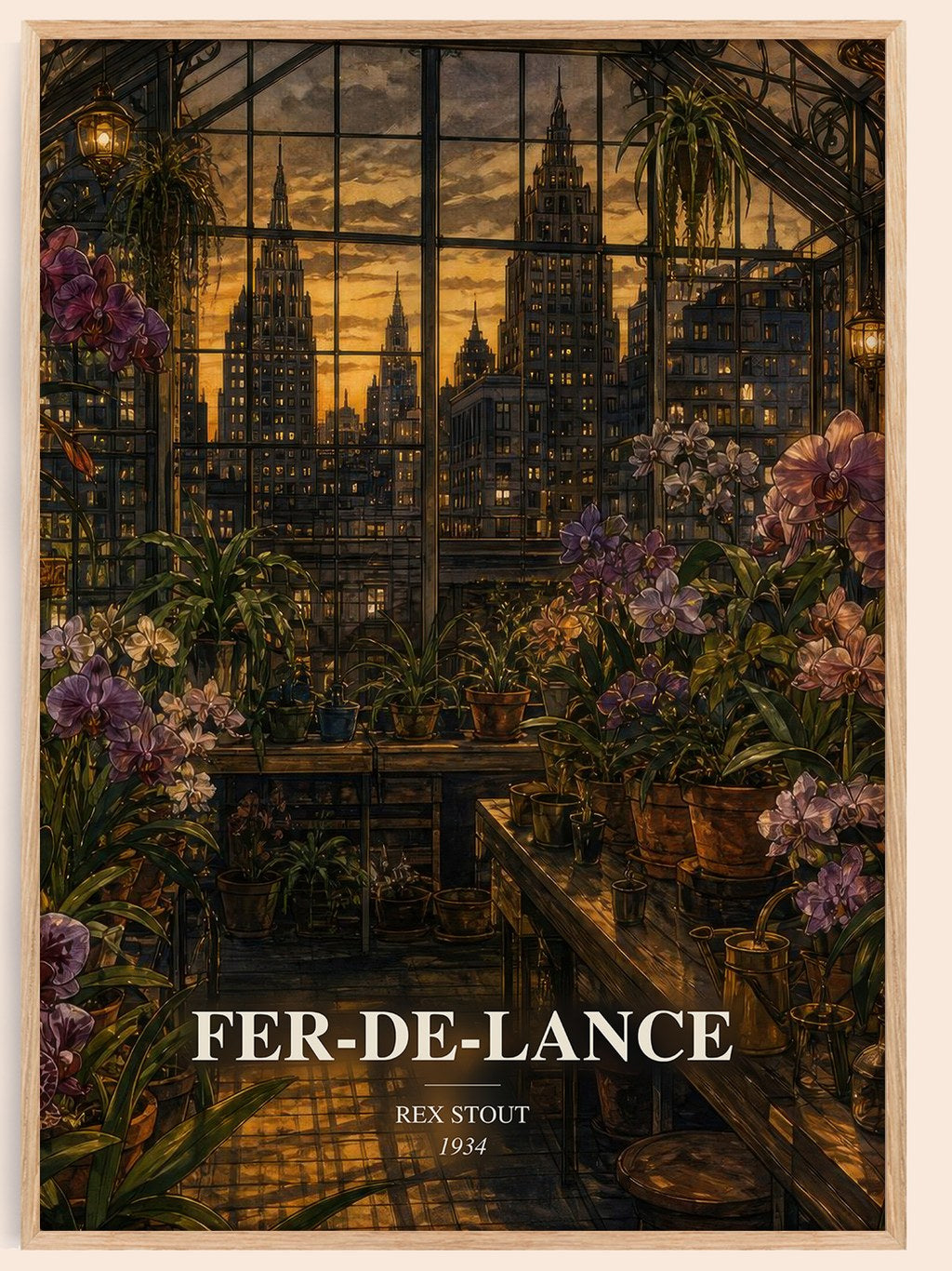 Fer-de-Lance watercolour book poster by Rex Stout – framed literary art print
