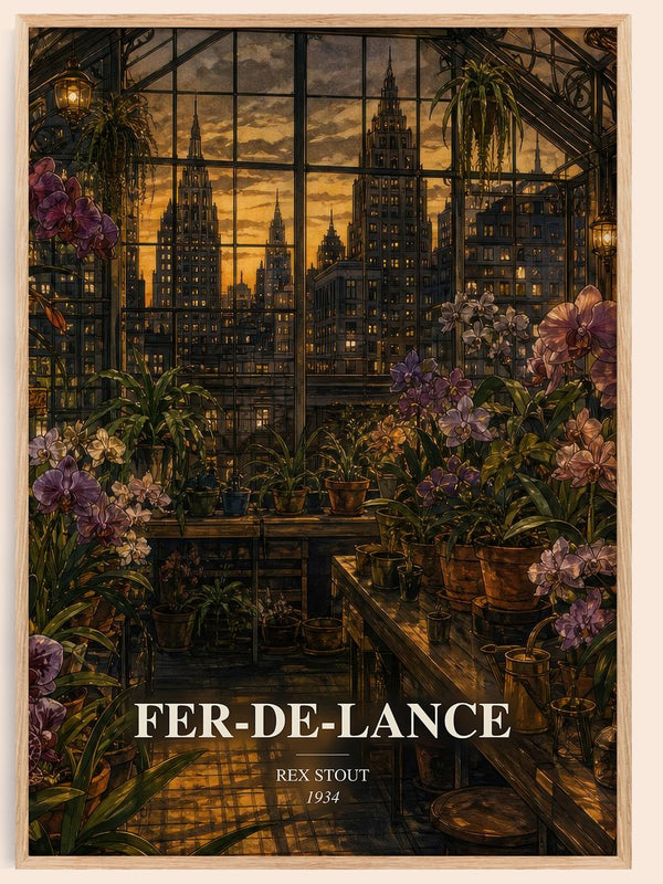 Fer-de-Lance watercolour book poster by Rex Stout – framed literary art print