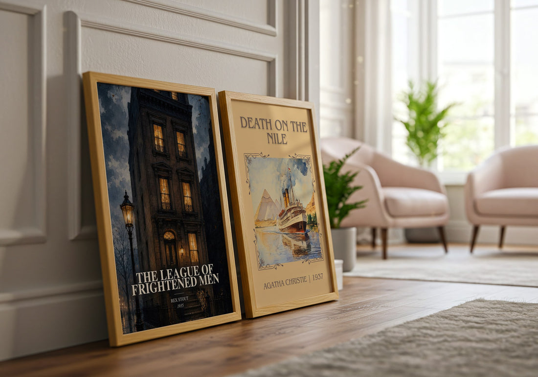 The League of Frightened Men watercolour print framed by window – literary home decor