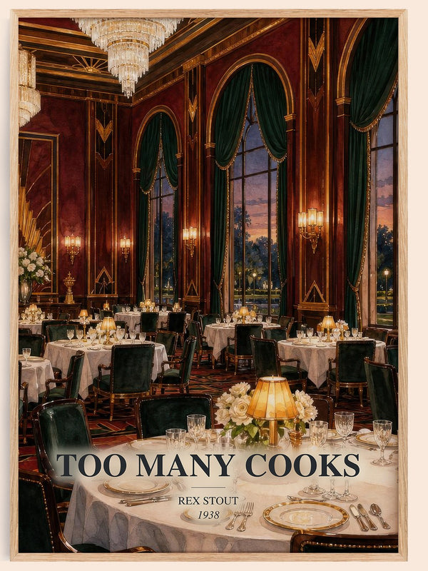 Too Many Cooks watercolour book poster by Rex Stout – framed literary art print
