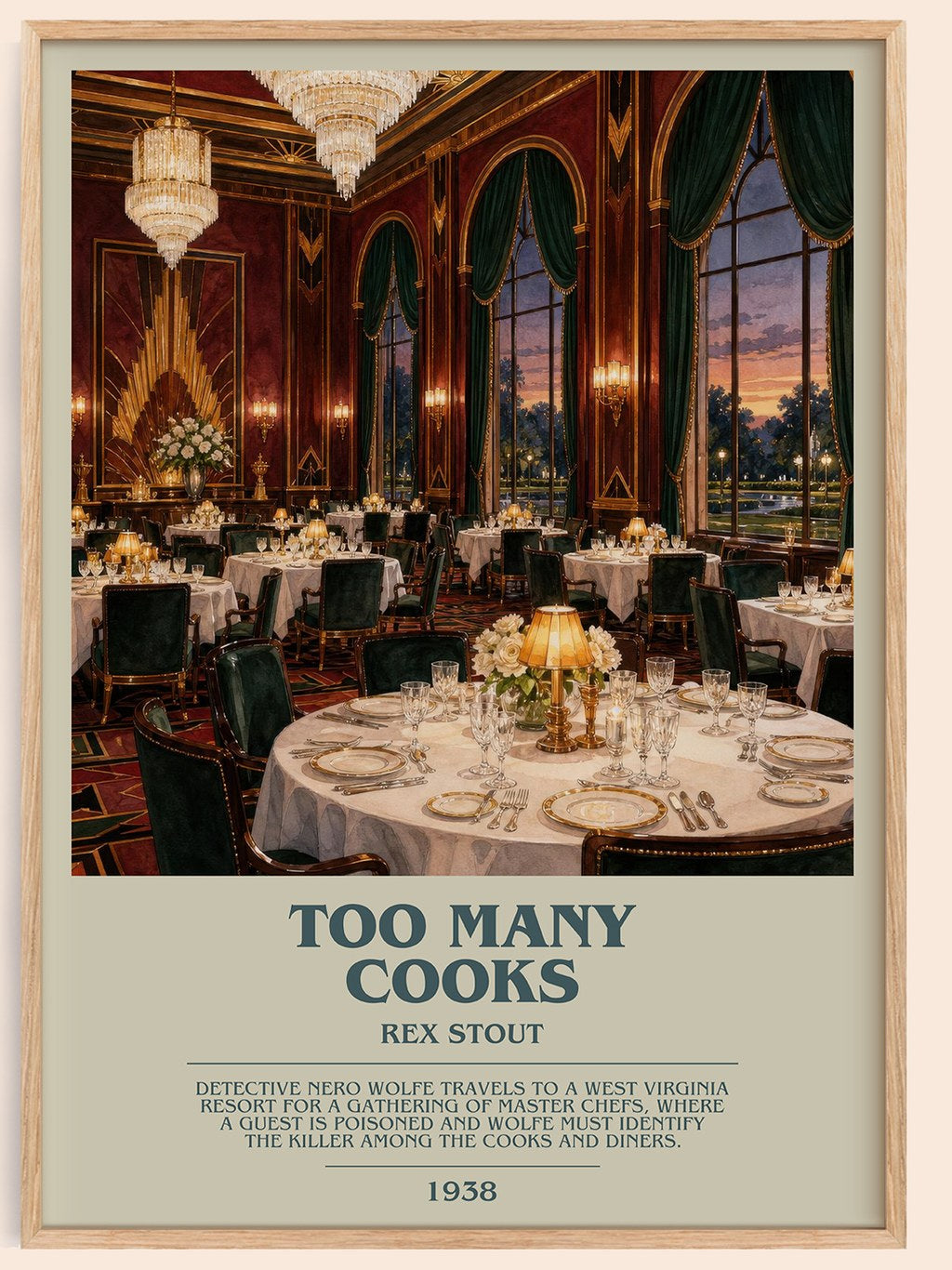 Too Many Cooks bookish book poster by Rex Stout – framed literary art print