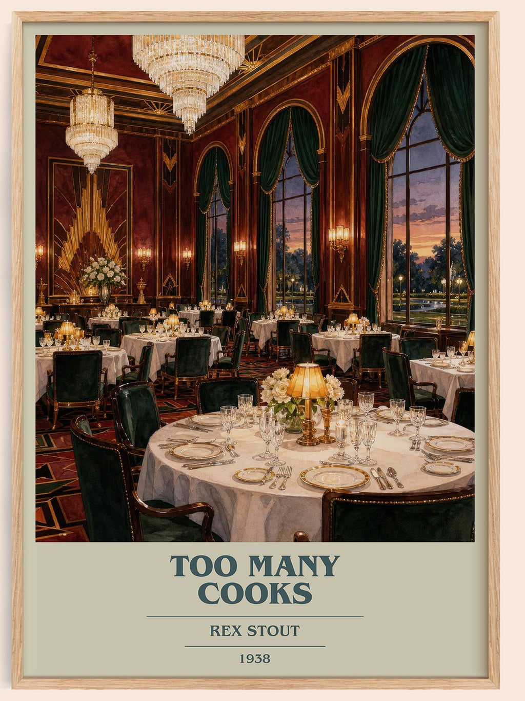 Too Many Cooks book cover book poster by Rex Stout – framed literary art print