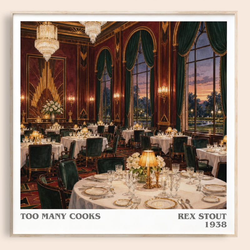 Too Many Cooks literary book poster by Rex Stout – framed literary art print
