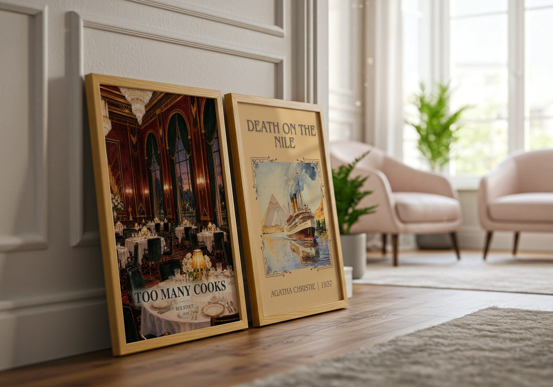 Too Many Cooks watercolour print framed by window – literary home decor