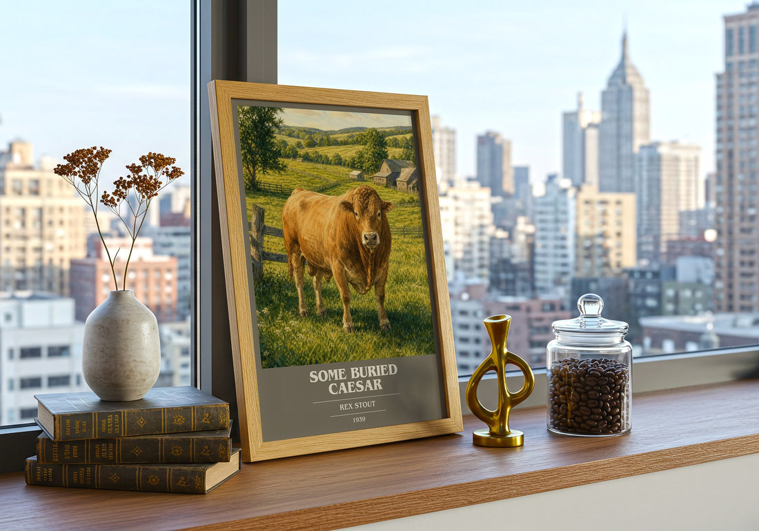 Some Buried Caesar book cover print framed by window – literary home decor