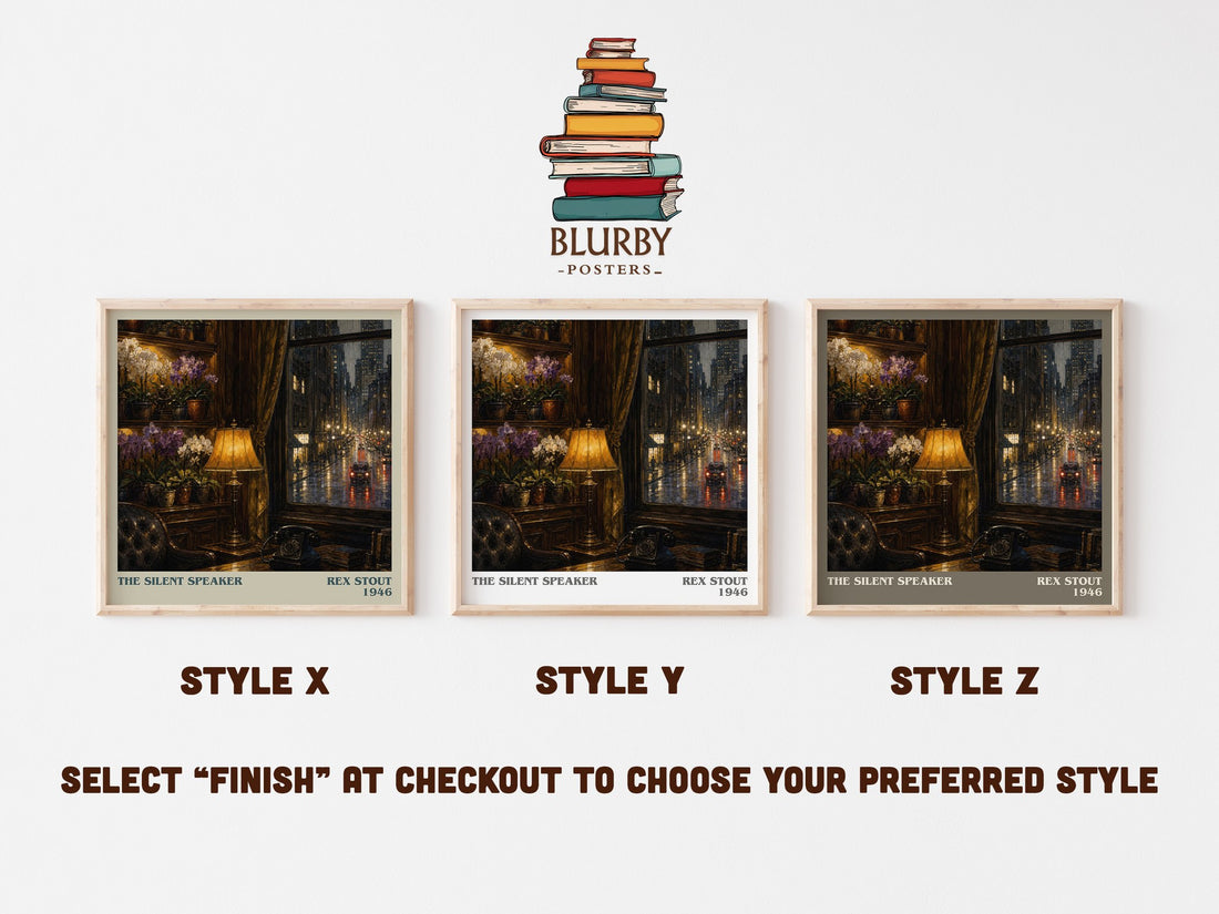 The Silent Speaker literary print in frame leaning in hallway – mystery wall art (mockup)