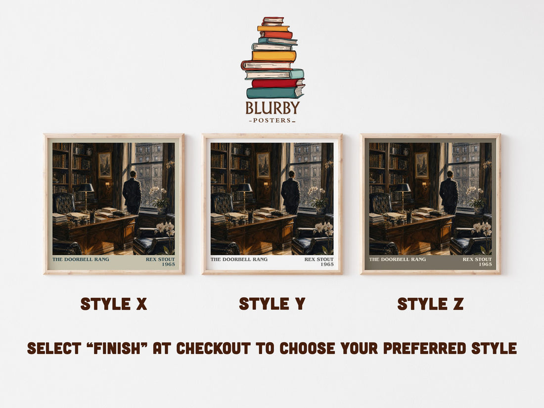 The Doorbell Rang literary print in frame leaning in hallway – mystery wall art (mockup)