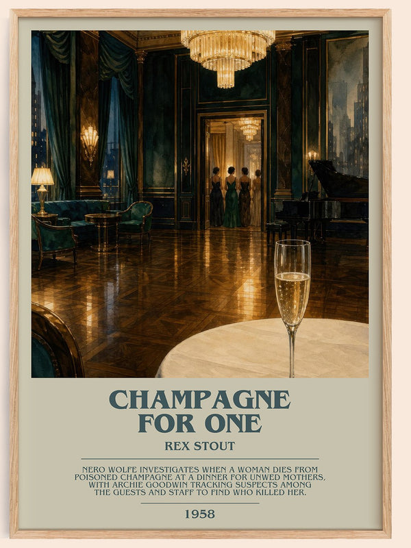 Champagne for One bookish book poster by Rex Stout – framed literary art print