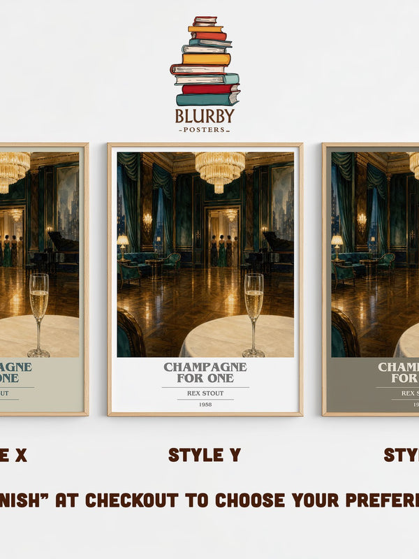 Champagne for One book cover print in frame leaning in hallway – mystery wall art