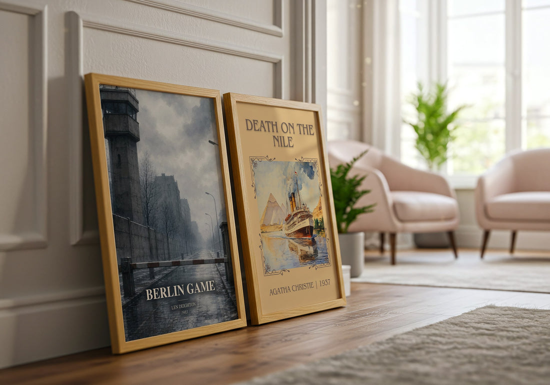 Berlin Game watercolour print framed by window – literary home decor