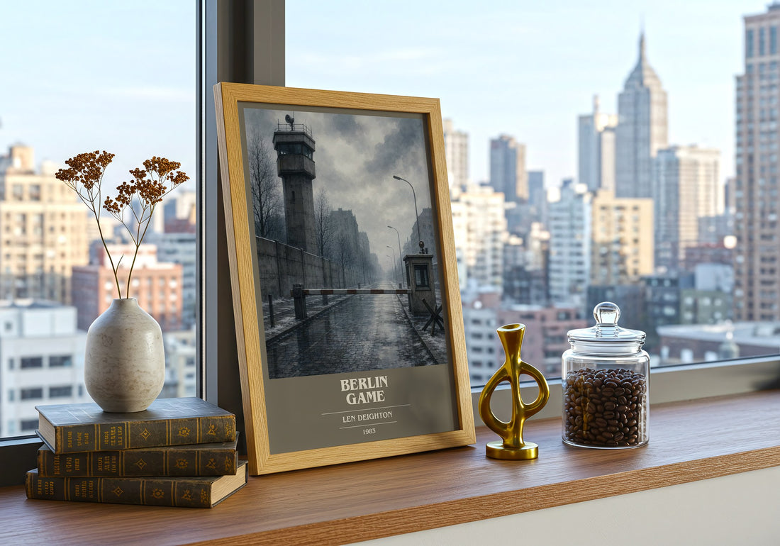 Berlin Game book cover print framed by window – literary home decor