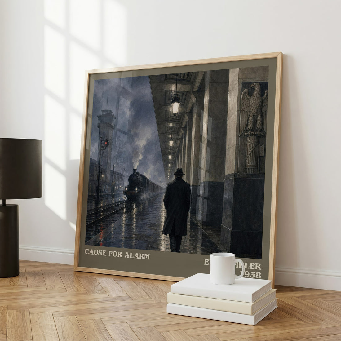 Cause for Alarm literary print framed by window – literary home decor