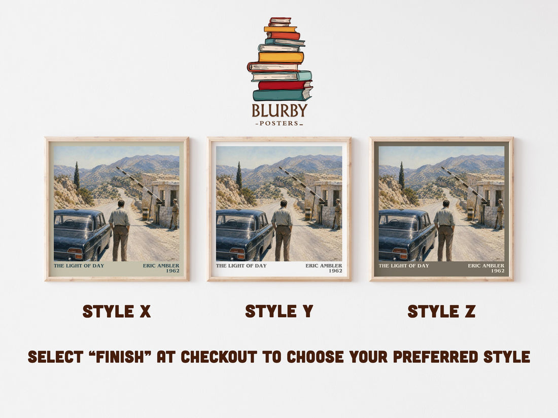 The Light of Day literary print in frame leaning in hallway – thriller wall art (mockup)