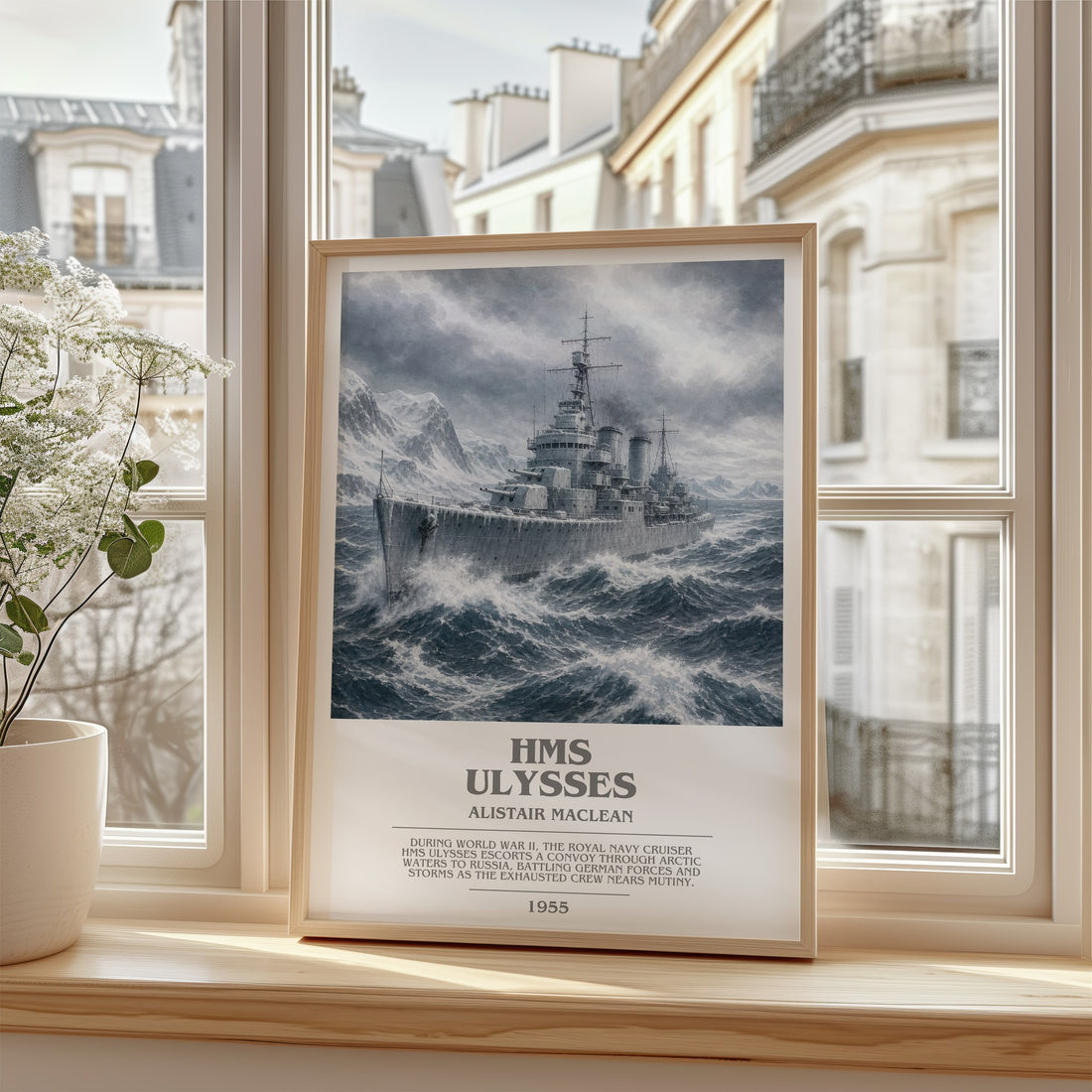HMS Ulysses bookish poster colour and style options – Alistair MacLean book art (mockup)