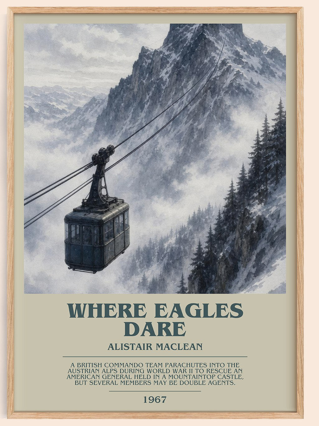 Where Eagles Dare bookish book poster by Alistair MacLean – framed literary art print