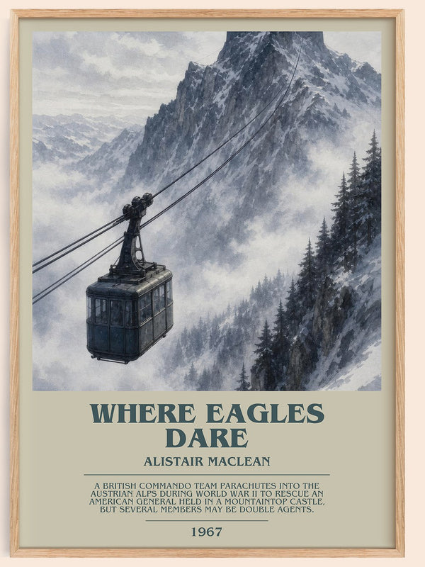 Where Eagles Dare bookish book poster by Alistair MacLean – framed literary art print