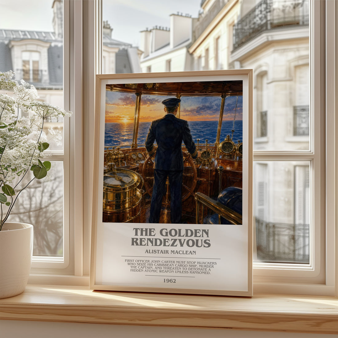 The Golden Rendezvous bookish poster colour and style options – Alistair MacLean book art (mockup)