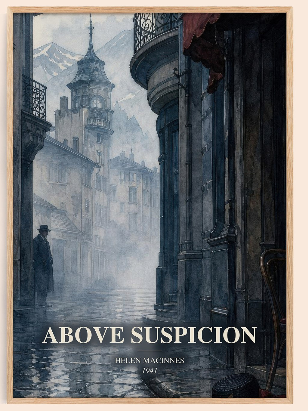 Above Suspicion watercolour book poster by Helen MacInnes – framed literary art print