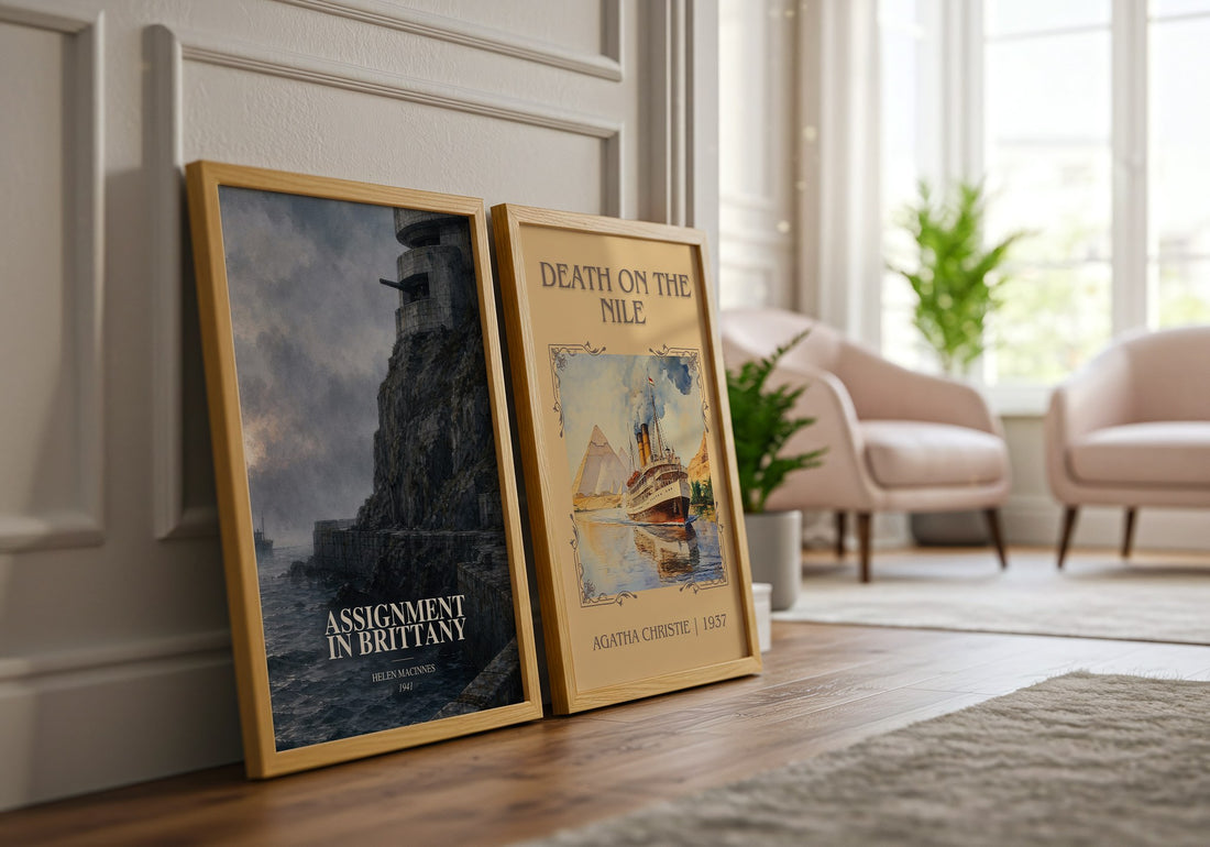 Assignment in Brittany watercolour print framed by window – literary home decor