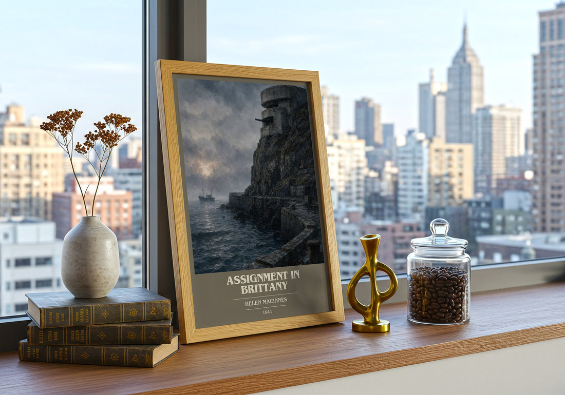 Assignment in Brittany book cover print framed by window – literary home decor