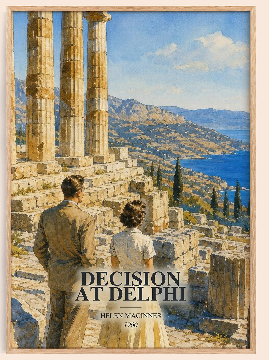 Decision at Delphi watercolour book poster by Helen MacInnes – framed literary art print