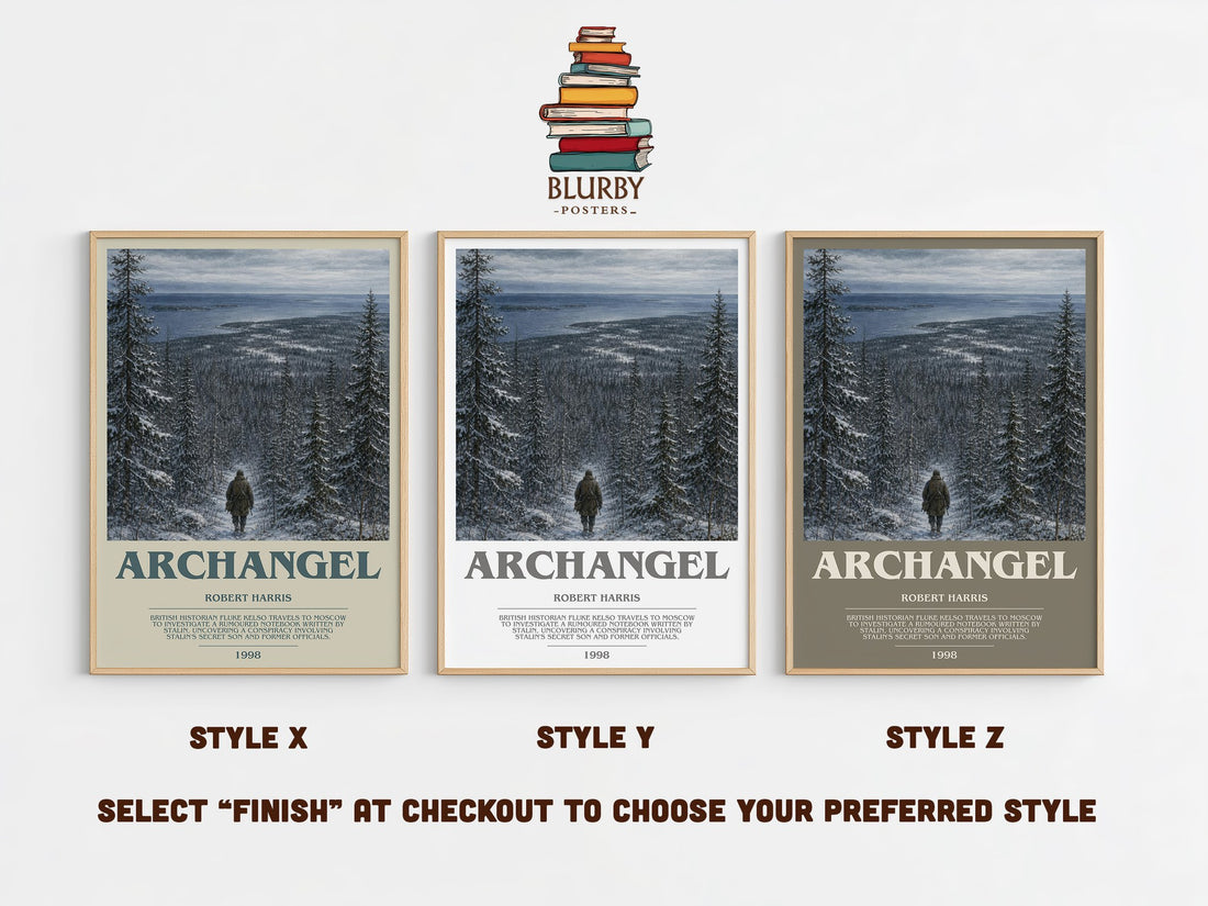 Archangel bookish print in frame leaning in hallway – thriller wall art (mockup)