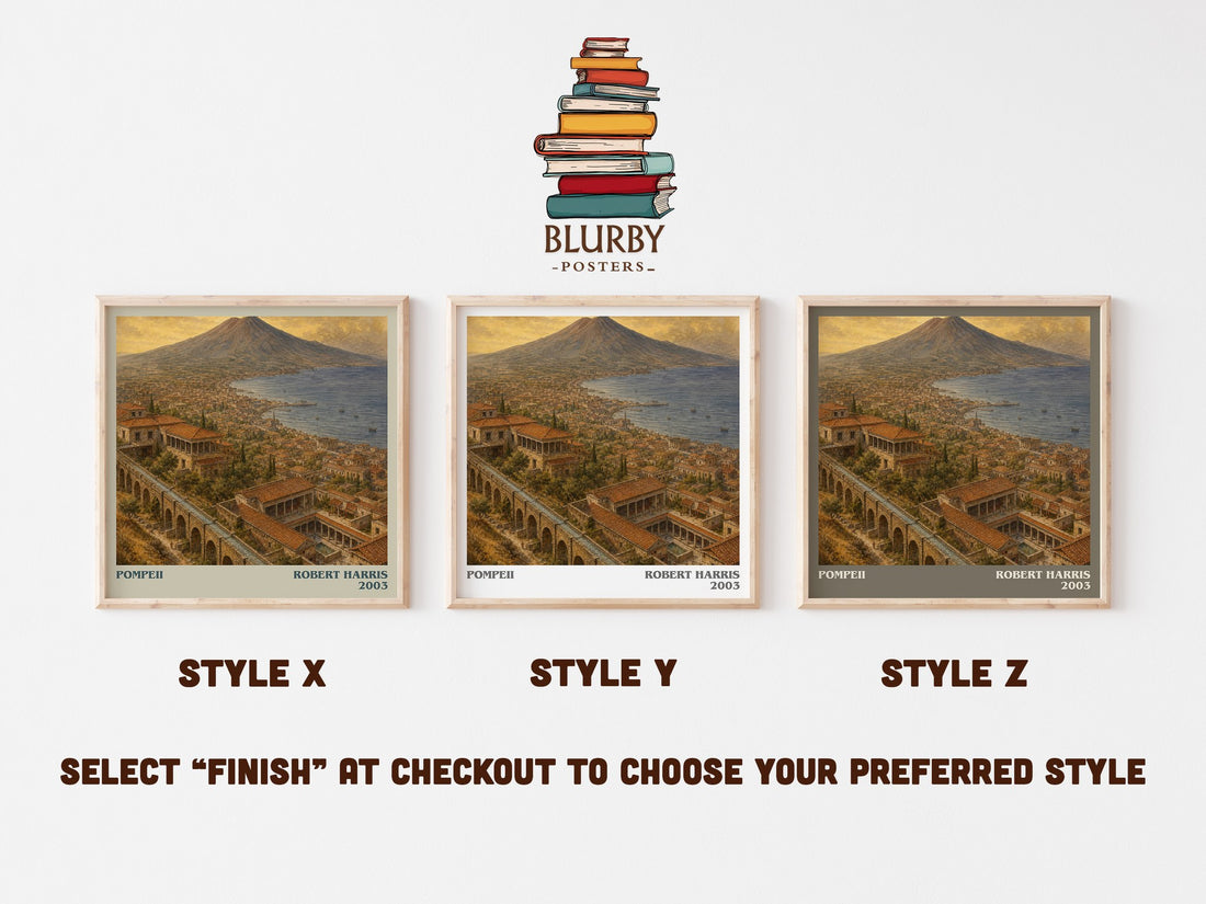 Pompeii literary print in frame leaning in hallway – historical fiction wall art (mockup)
