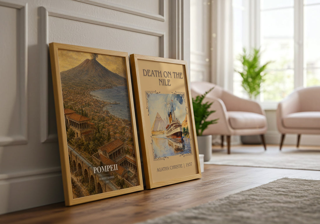 Pompeii watercolour print framed by window – literary home decor