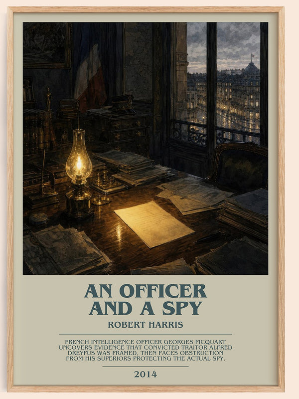 An Officer and a Spy bookish book poster by Robert Harris – framed literary art print
