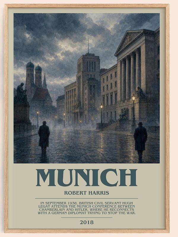 Munich bookish book poster by Robert Harris – framed literary art print