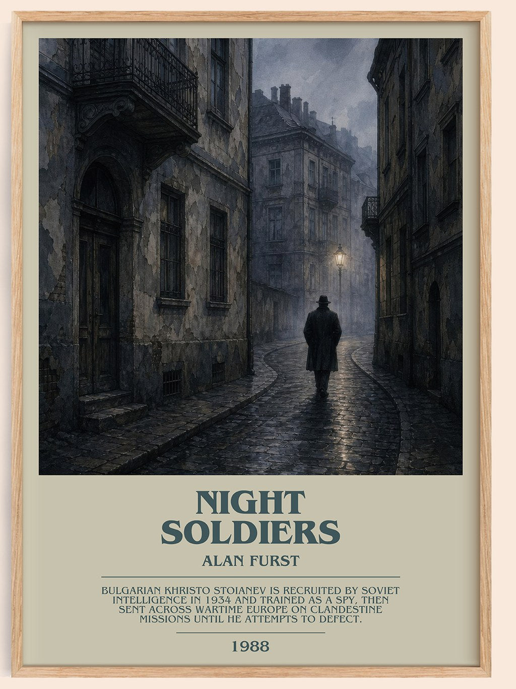 Night Soldiers bookish book poster by Alan Furst – framed literary art print