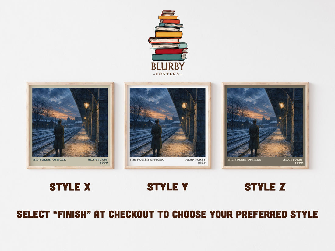 The Polish Officer literary print in frame leaning in hallway – thriller wall art (mockup)