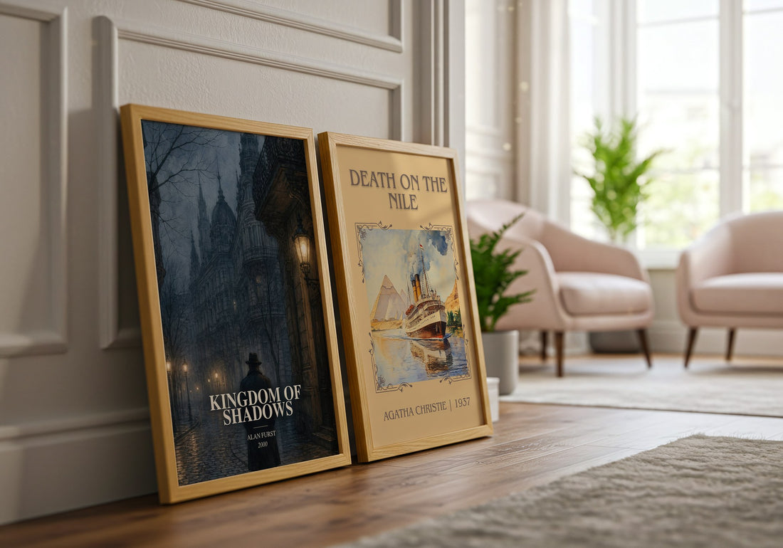 Kingdom of Shadows watercolour print framed by window – literary home decor