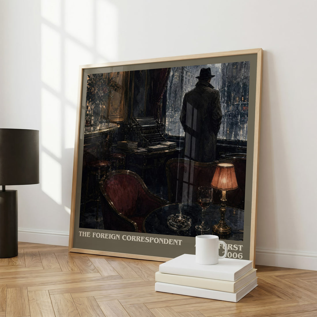 The Foreign Correspondent literary print framed by window – literary home decor