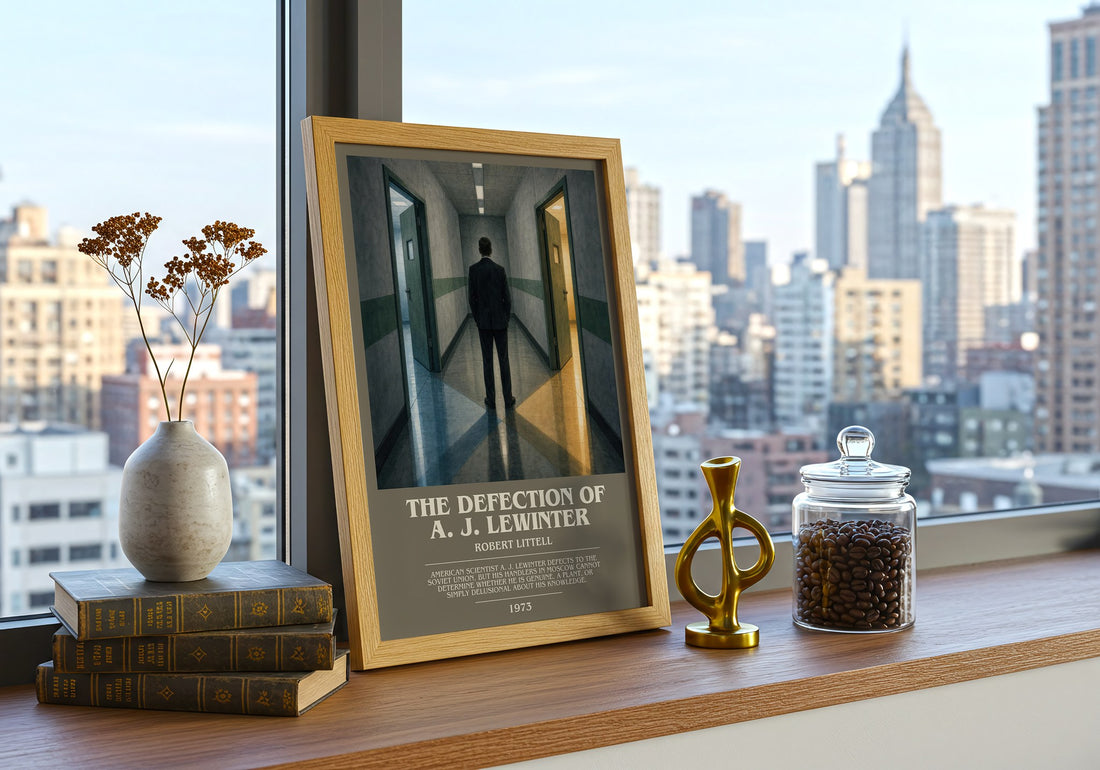 The Defection of A. J. Lewinter bookish print framed by window – literary home decor
