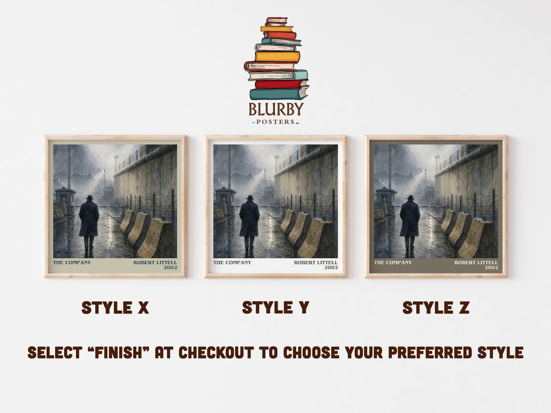 The Company literary print in frame leaning in hallway – thriller wall art (mockup)