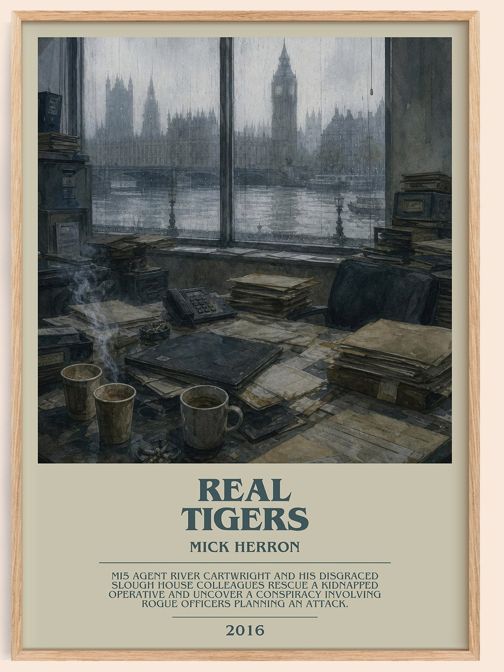 Real Tigers bookish book poster by Mick Herron – framed literary art print