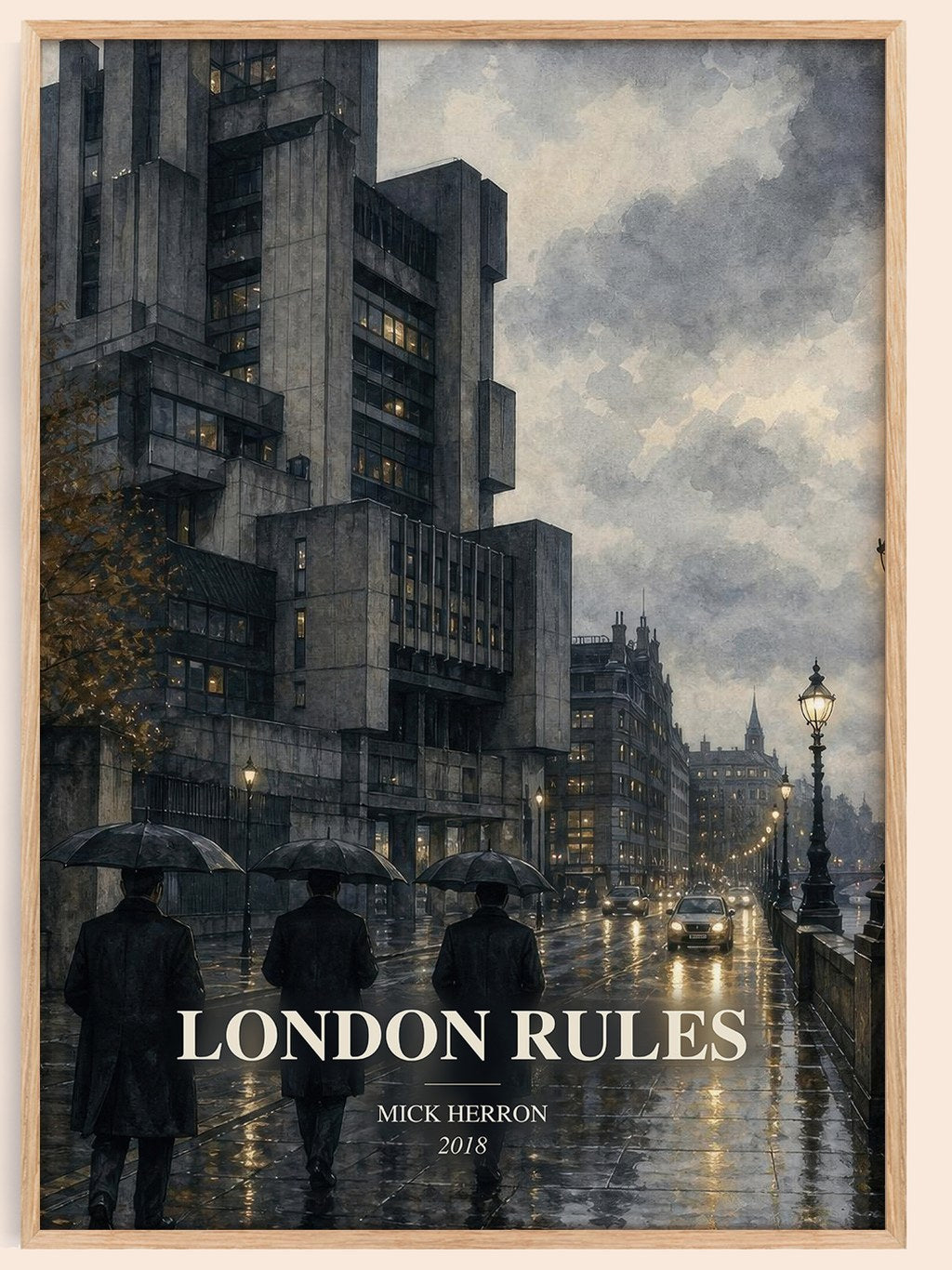 London Rules watercolour book poster by Mick Herron – framed literary art print