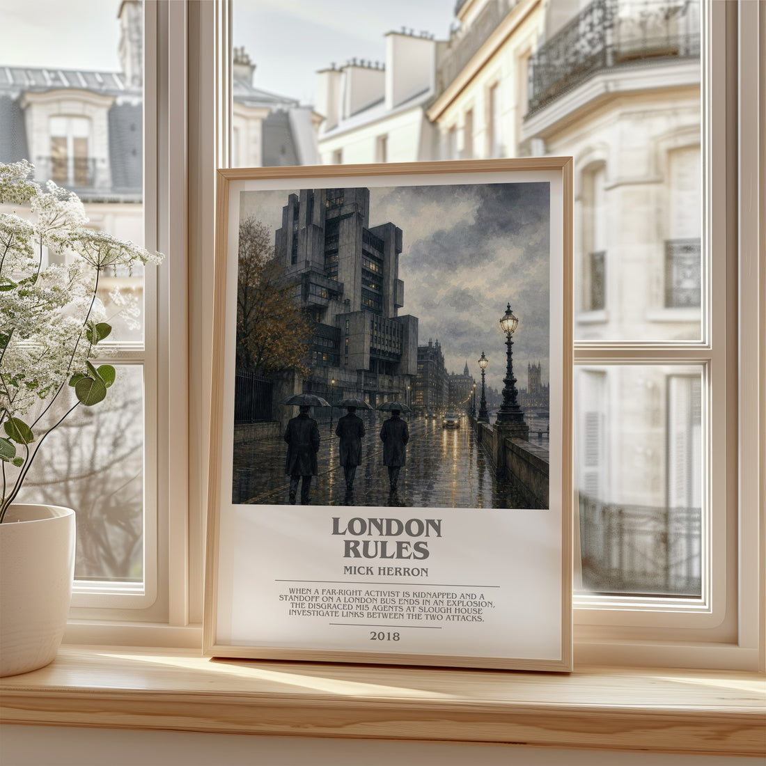 London Rules bookish poster colour and style options – Mick Herron book art (mockup)