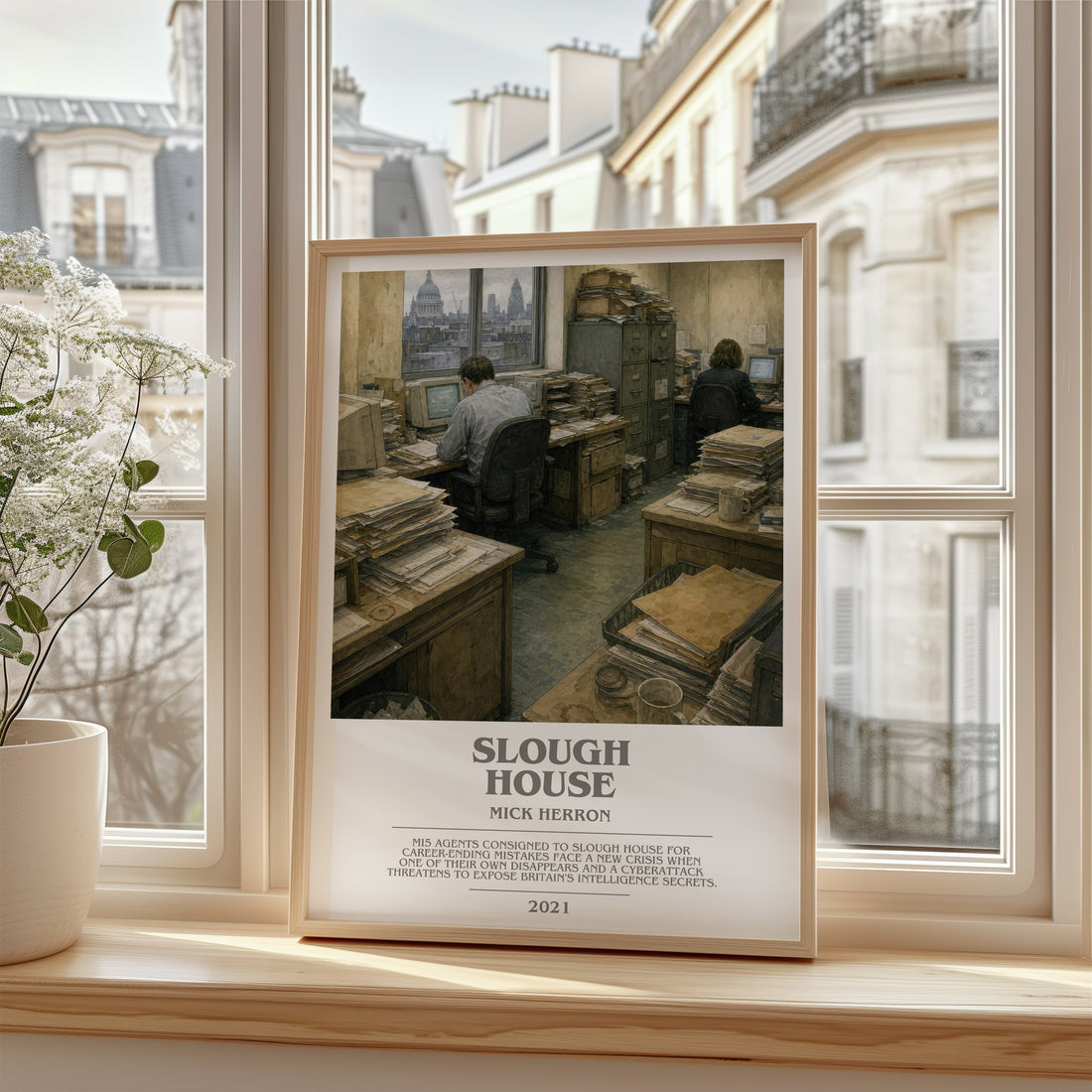 Slough House bookish poster colour and style options – Mick Herron book art (mockup)