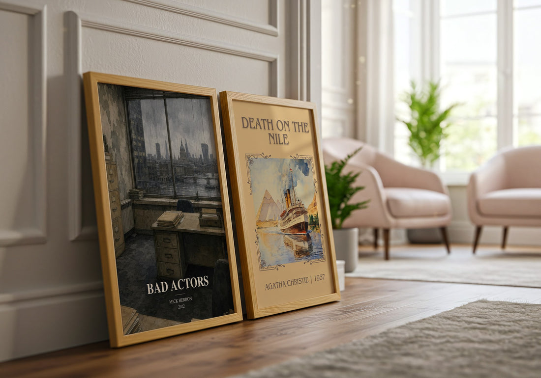 Bad Actors watercolour print framed by window – literary home decor