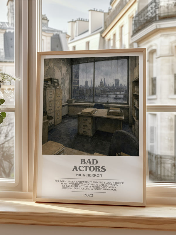 Bad Actors bookish poster colour and style options – Mick Herron book art